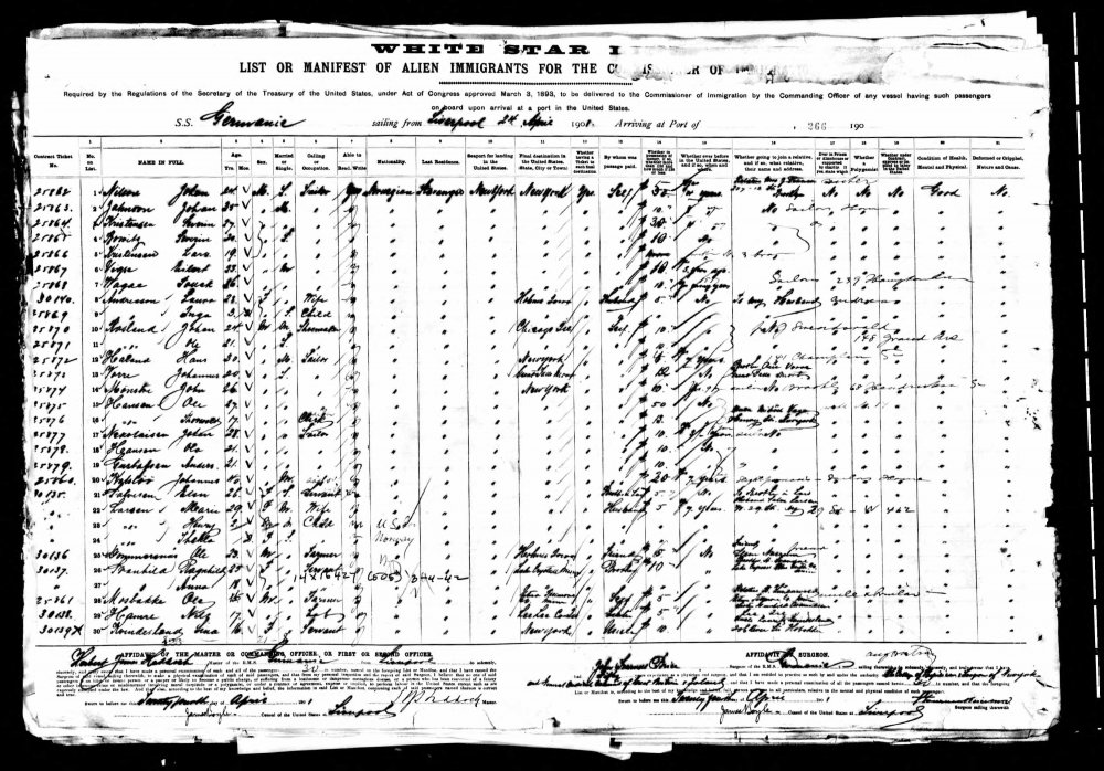 Thorvald Nicolai Hansen immigration 1901.jpg