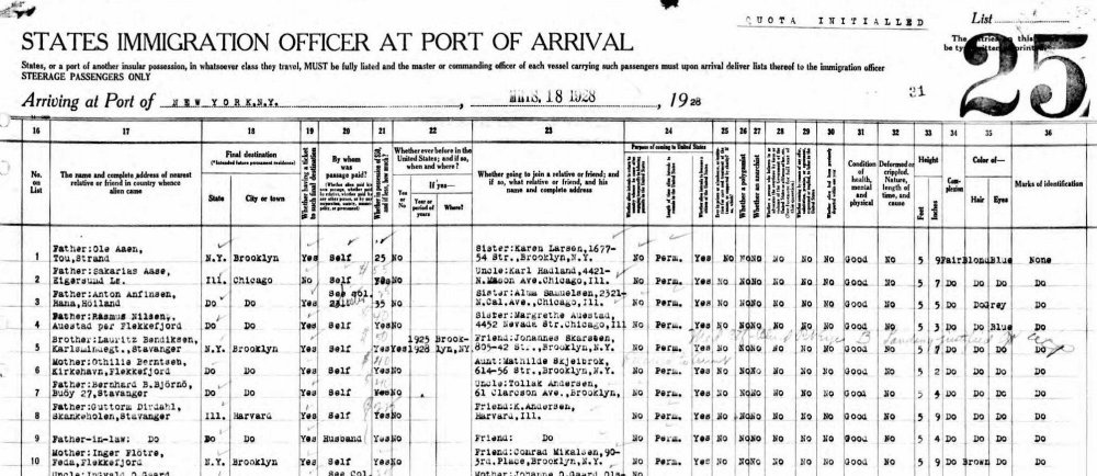 Lovise Berntsen immigration 1928.jpg