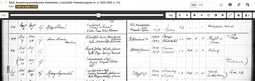 Dagmar Johannesen fødsel 1926.JPG