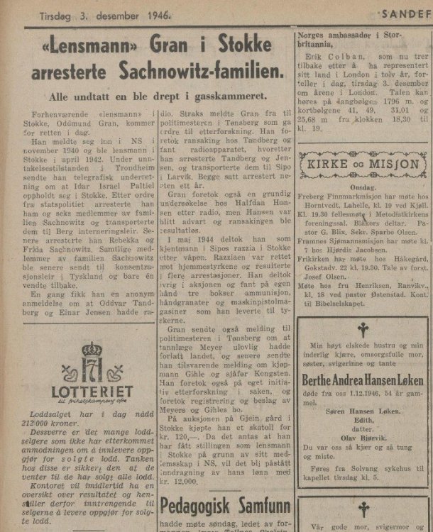 Sandefjords blad 1946 om lensmann Gran.jpg