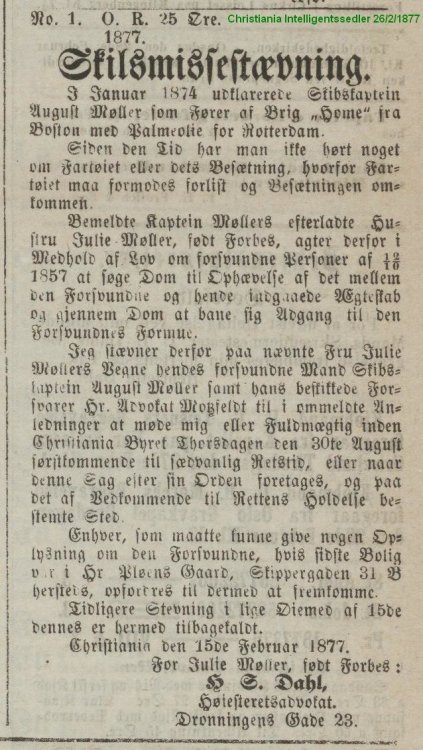 18770226 Chria intell.sedler - savnet opphevet ekteskap.jpg